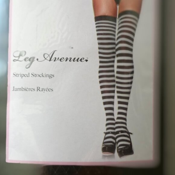 'Leg Avenue' Black & White Striped Stockings OS NWT - Picture 1 of 2